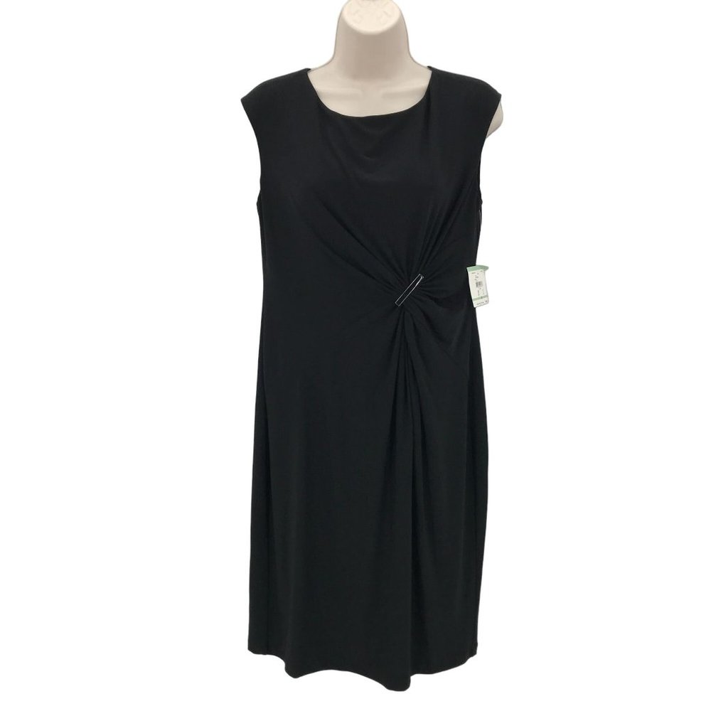 NWT Anne Klein Womens Black Sleeveless Ruched Shift Dress Size 8